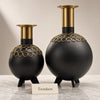 Metal Vase Ball Shape with Gold Neck - Black