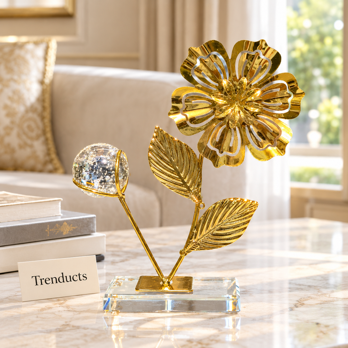 Globe Showpiece - Gold Flower with Crystal Bubble Ball
