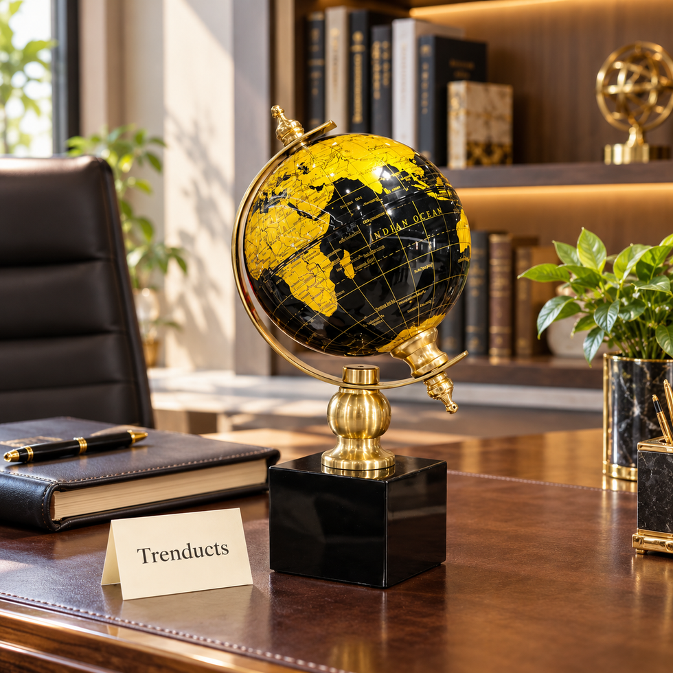 Crystal Base Metal Globe - Black & Gold, Square Base