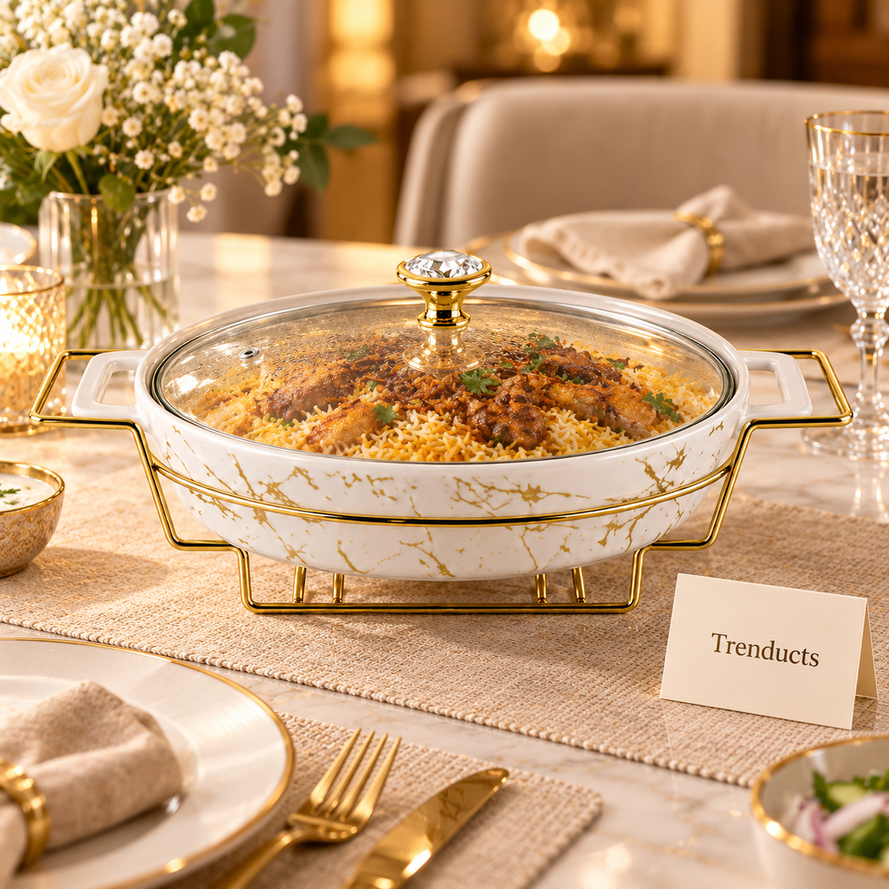 Brilliant Oval Marble Casserole with Gold Stand