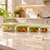 Glass Food Containers with Lid - Rectangular, Green Lid