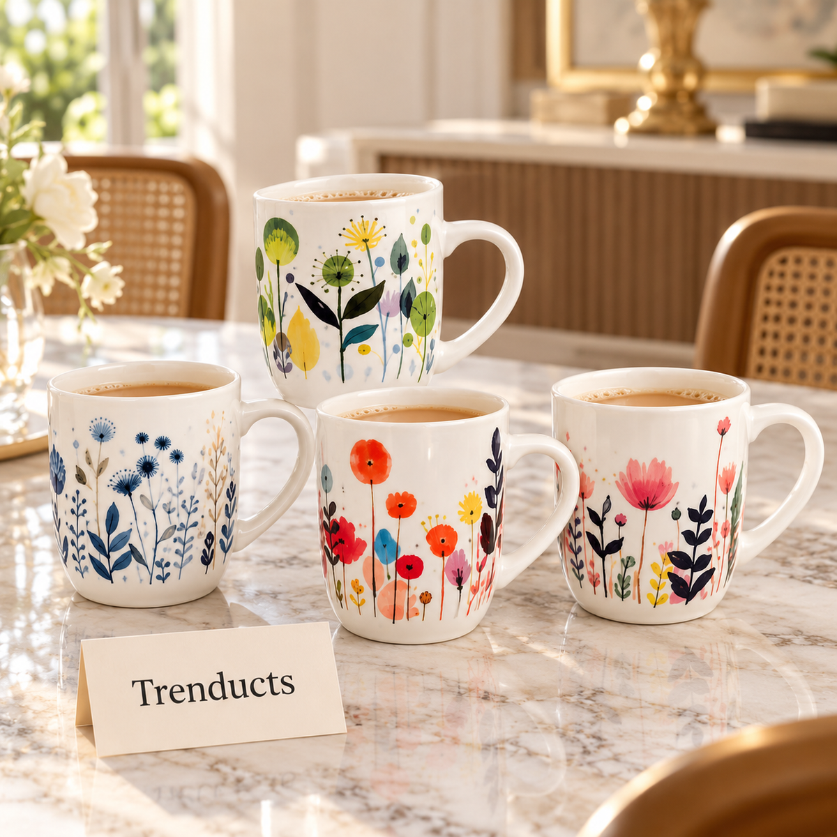 Whimsical Flower Mug 350 ml - Colourful Prints (Random)