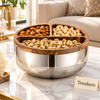 Silver Bowl with Divided Wooden Rim - Wide Steel Bowl