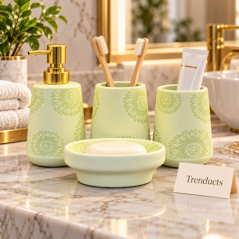Brilliant 4 Piece Bathroom Set - Light Green Floral