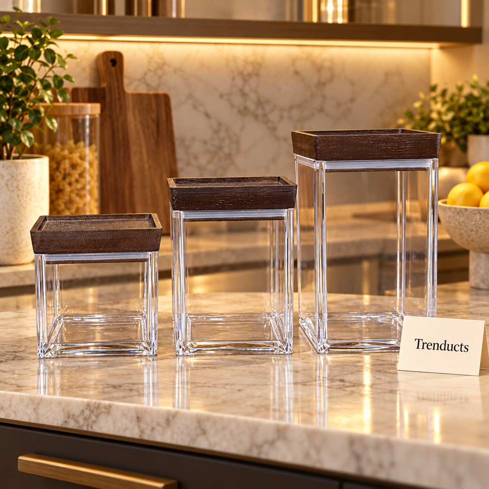 Square Acrylic Canister with Flat Dark Wood-Finish Lid