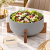 Danny Home Porcelain Salad Bowl 2.7L - Grey with Wood Stand
