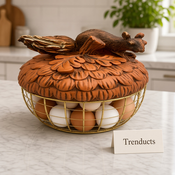 Metal Egg Basket with Fiber Squirrel Lid - Gold & Brown styled in a luxury setting - view 2 | Trenducts