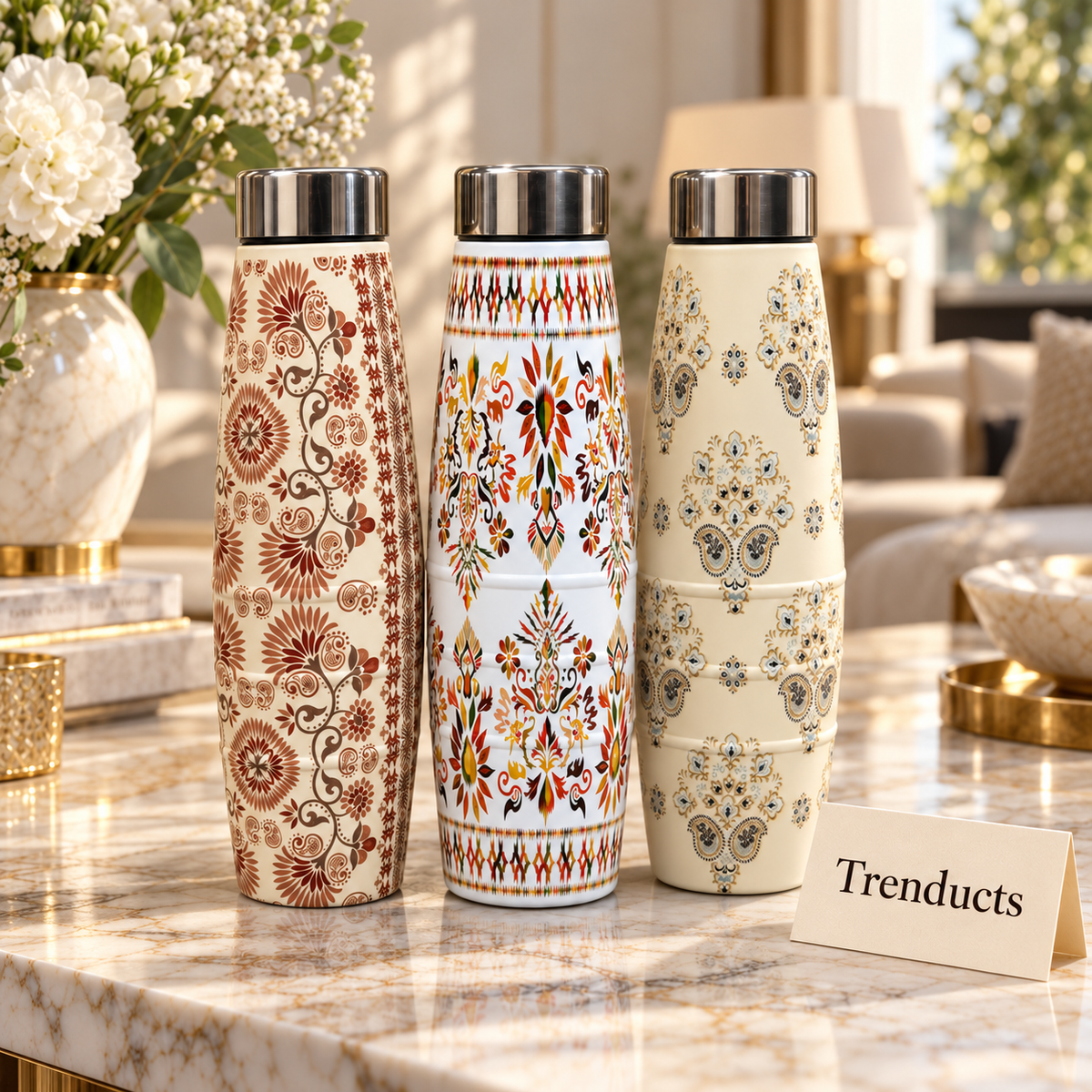 600ml Printed Steel Water Bottle for Hot and Cold - Floral Designs