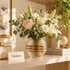 Ribbed Round Glass Vase with Gold Rings - Clear, Without Flowers