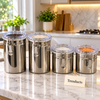 Stainless Steel Canister Set - 4 Pcs, Clear Lids