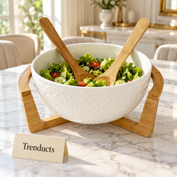 White Serving Bowl with salad on a dining table | Trenducts
