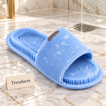 Foot Scrubber Slippers - Foot scrubber slipper on a wet bathroom floor | Trenducts
