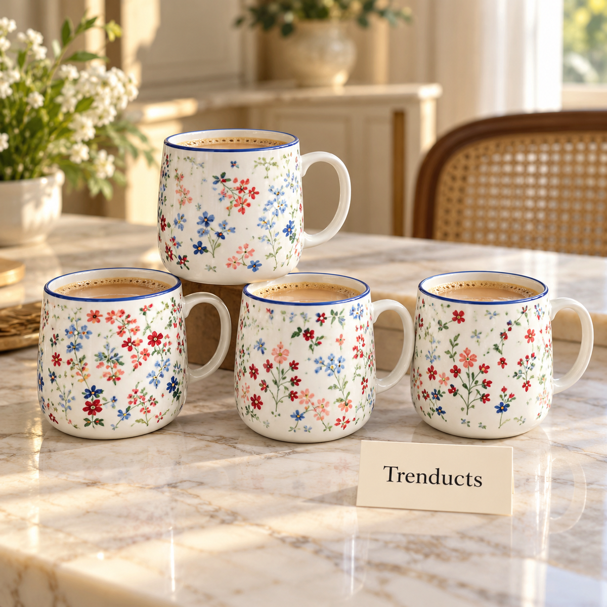 Ditsy Floral Mug 430 ml - Blue Rim (Random Design)
