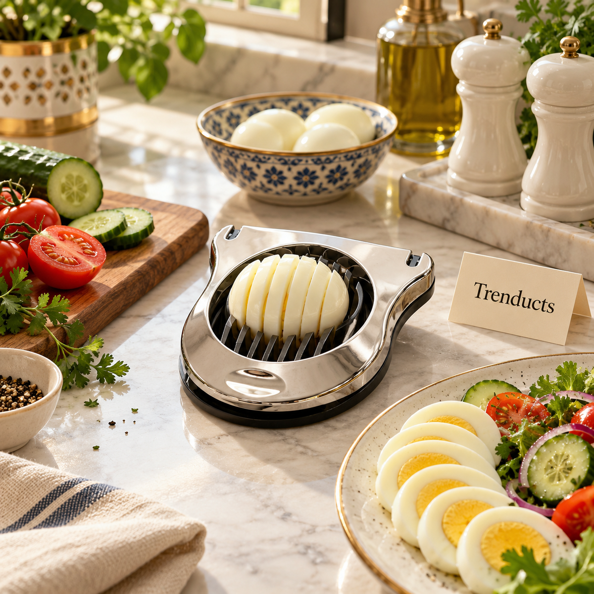 Premium Metal Egg Cutter and Slicer with Chrome Finish