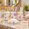 Brilliant 4-Piece Porcelain Bathroom Set - White Multi Flower