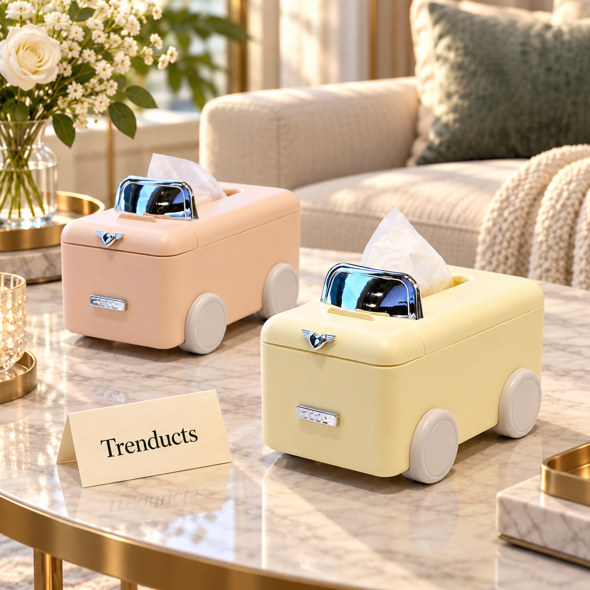 Creative Bus Shaped Tissue Box with Wheels - Random Colour