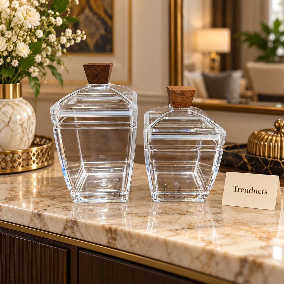 Square Acrylic Storage Jar with Peaked Lid and Wooden Knob