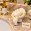 Brilliant Leaf Soap Dish - Cream Porcelain with Gold Edge