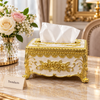 Ornate Tissue Box Cover - White & Gold Floral Design
