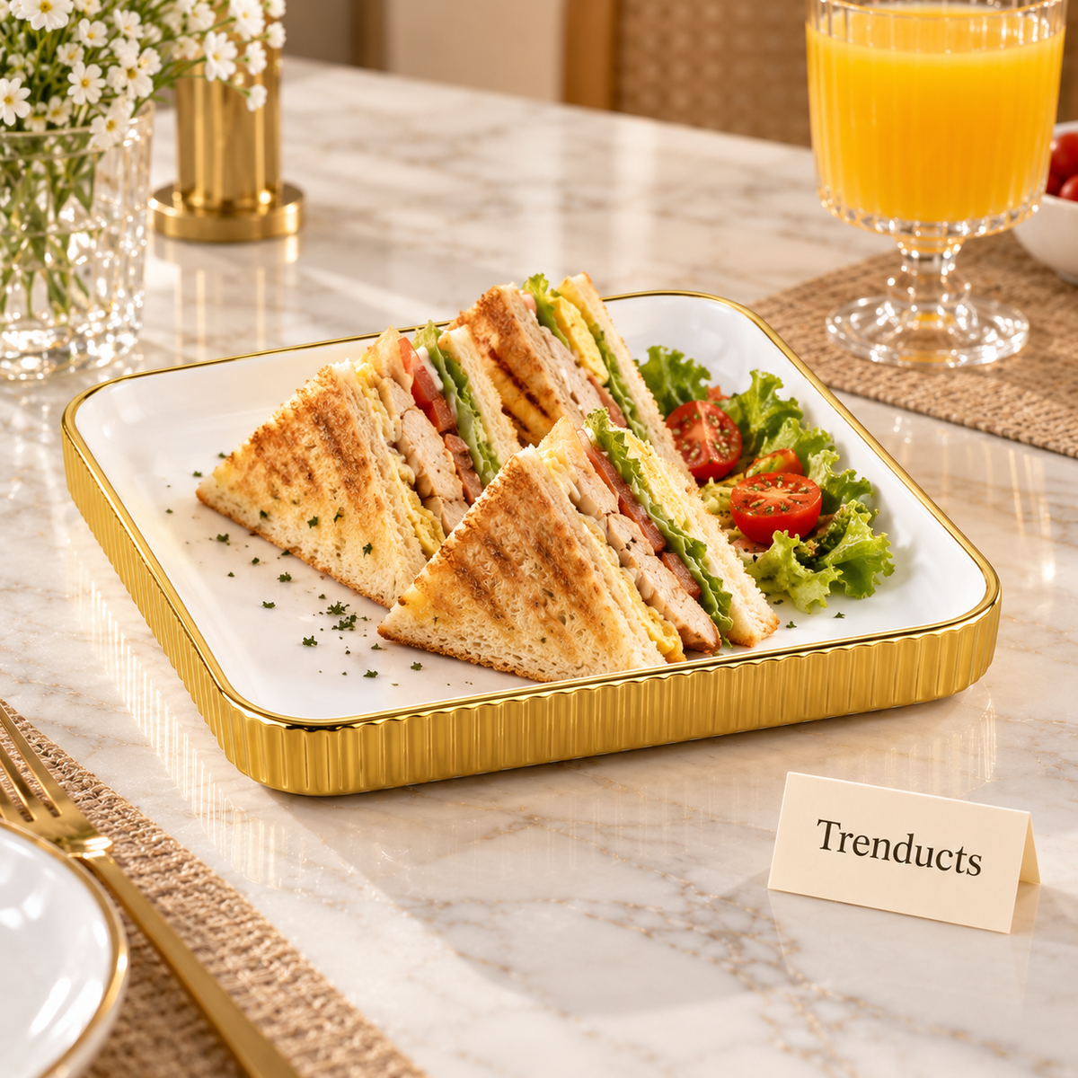 Brilliant 8″ Square Plate with Gold Rim - White Dinnerware