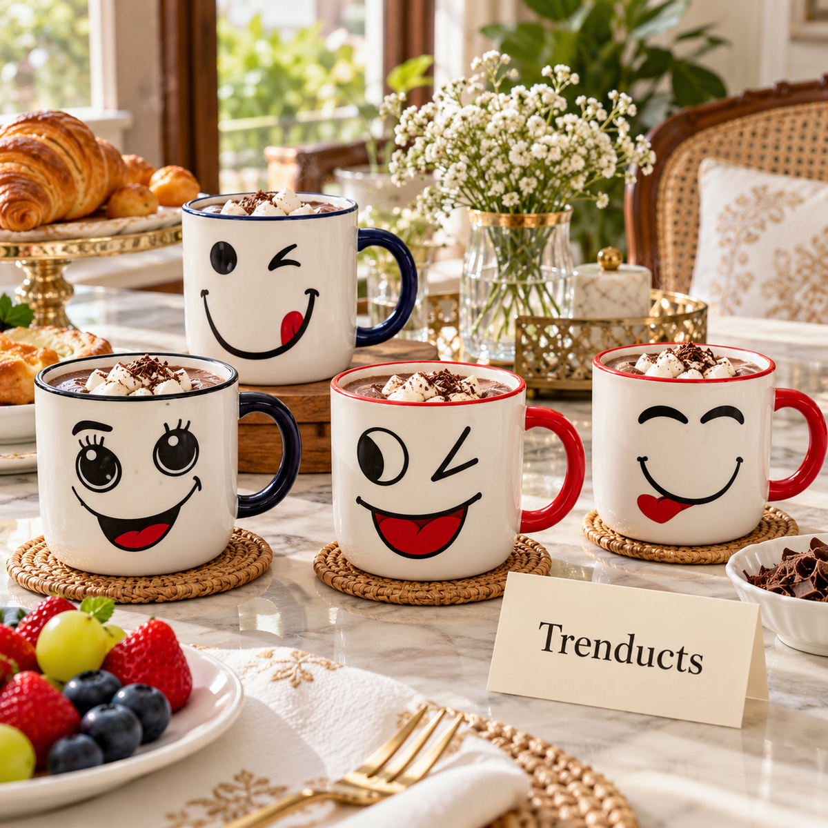Smiley Face Mug 380 ml - Fun Emoji Print (Random)