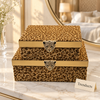 Premium 2 Piece Storage Box Set - Leopard Print with Gold Trim