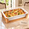 Symphony Bambu Rectangular Baker - White Dish with Stand