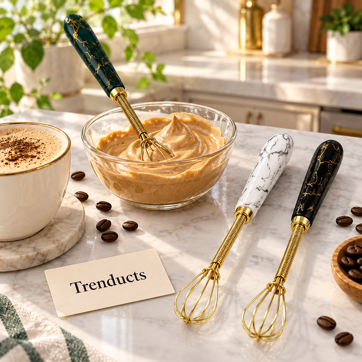 Mini Coffee Beater - Marble Handle Hand Whisk (Random)