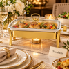 Brilliant Rectangular Serving Dish with Candle Warmer - White & Gold