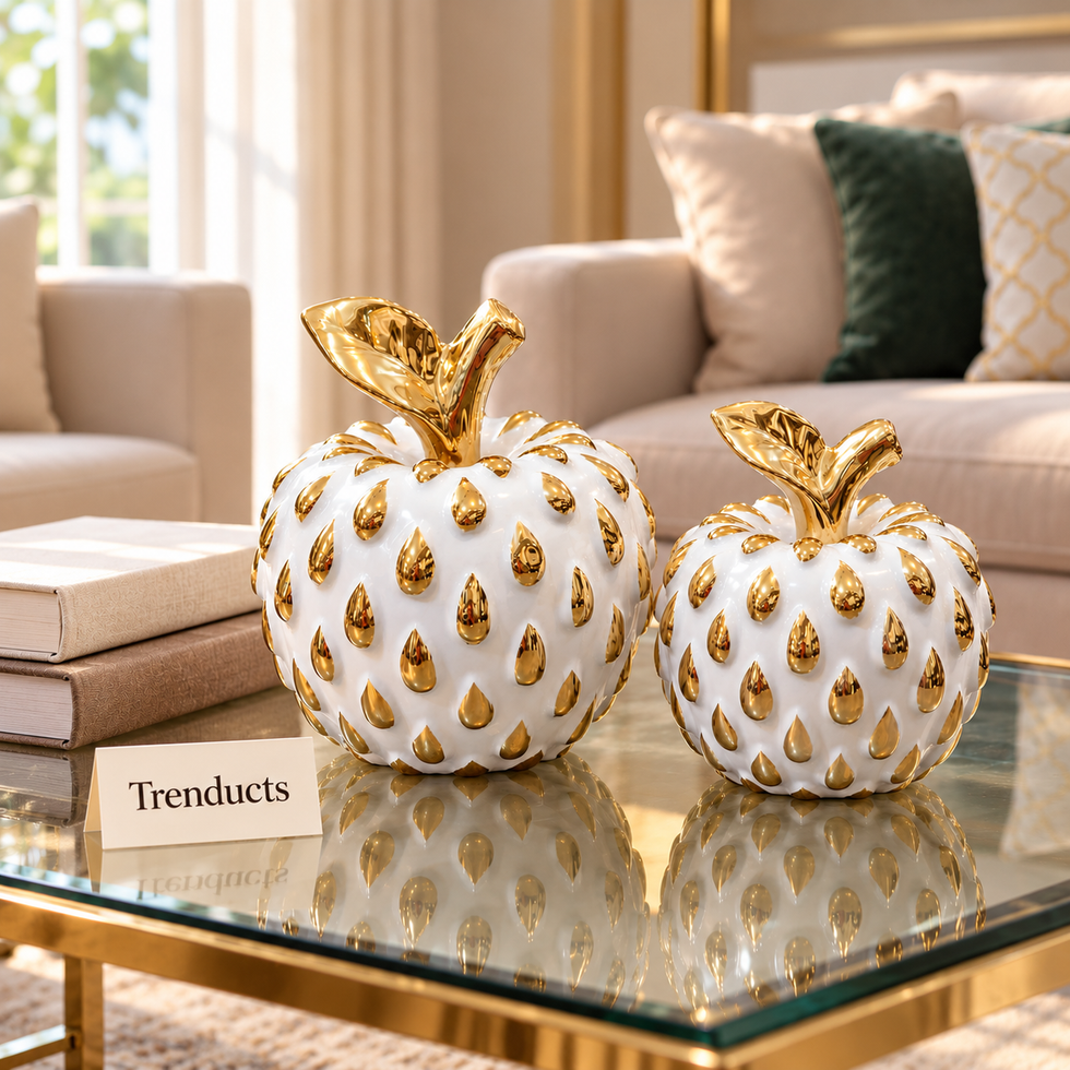 Gold Apple Table Accent - White Ceramic Showpiece