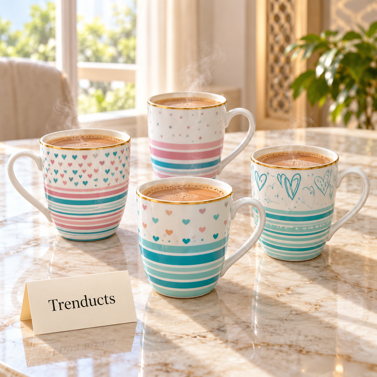 Pastel Striped Mug 350 ml - Gold Rim (Random Design)
