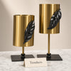 Metal Vase with Black Leaf on Stand - Gold Cylinder
