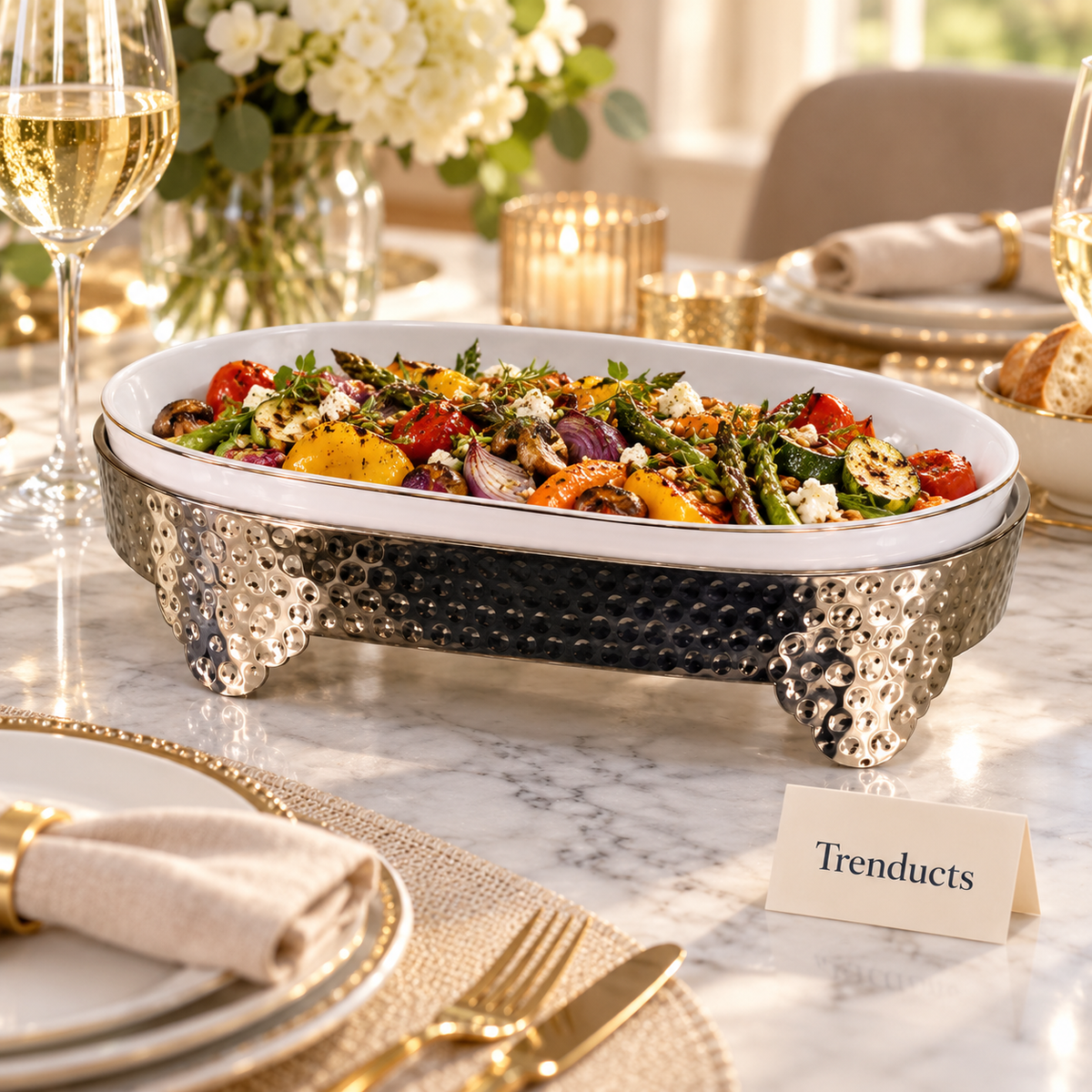 Brilliant Oval Plate with Stand - 12″ White Ceramic