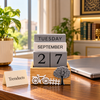 Wooden Desk Calendar - Grey Blocks with Bicycle & Tree