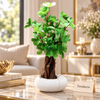 Artificial Green Leaf Plant in White Pebble Pot - Decor Piece