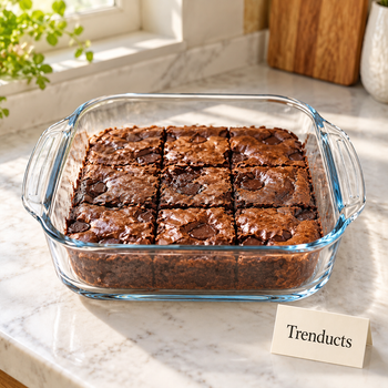 Square Glass Baking Pan with brownies on a counter - Trenducts