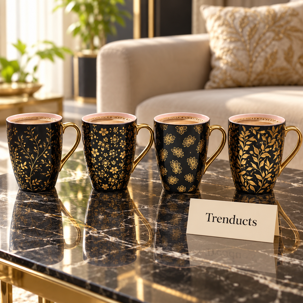 Black and Gold Mug 350 ml - Floral Leaf Print (Random)