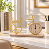 Metal Cycle Clock - Gold Bicycle Table Clock, Wood Base