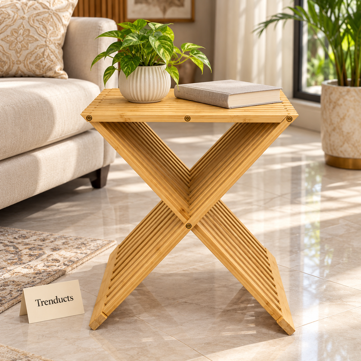 Foldable Wooden Table - Bamboo Accordion Slatted