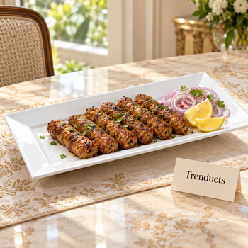 Oblong Platter with seekh kebabs on a dawat table | Trenducts