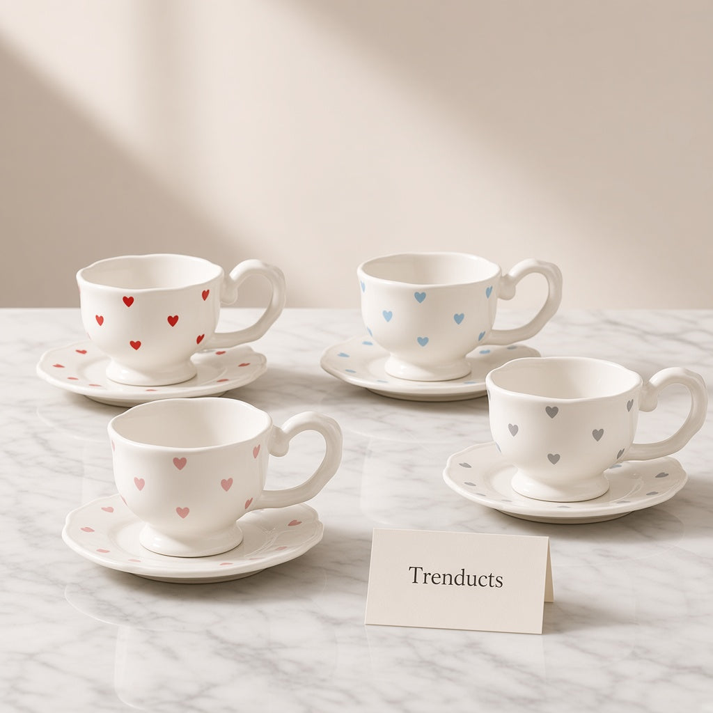 Ceramic Heart Pattern Cup and Saucer 250ml (each)