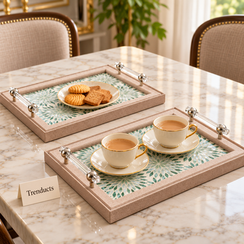 Floral mosaic tray set serving tea on a dining table | Trenducts