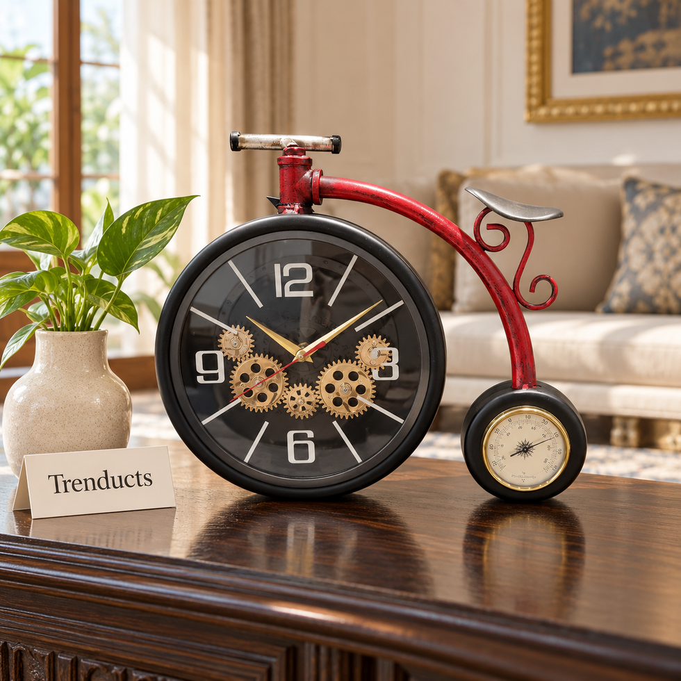 Metal Cycle Clock - Red Penny Farthing with Gear Clock
