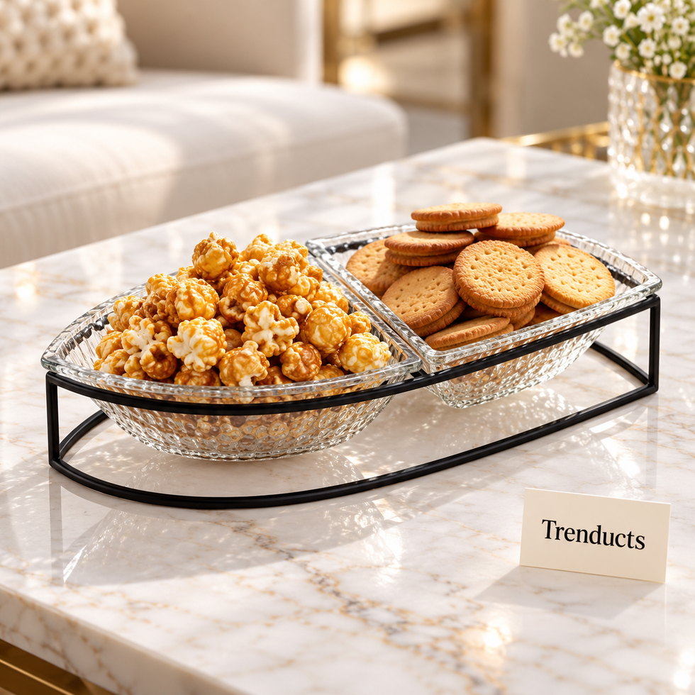 Danny Home Glass Snack Bowl Set - 2 Section Black Stand