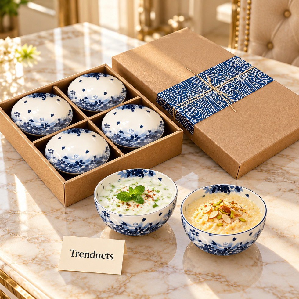 Blue Floral Bowl Gift Set of 6 - Kraft Gift Box