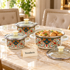 Enamel Casserole Set 3 Pcs - Paisley Glass Lids