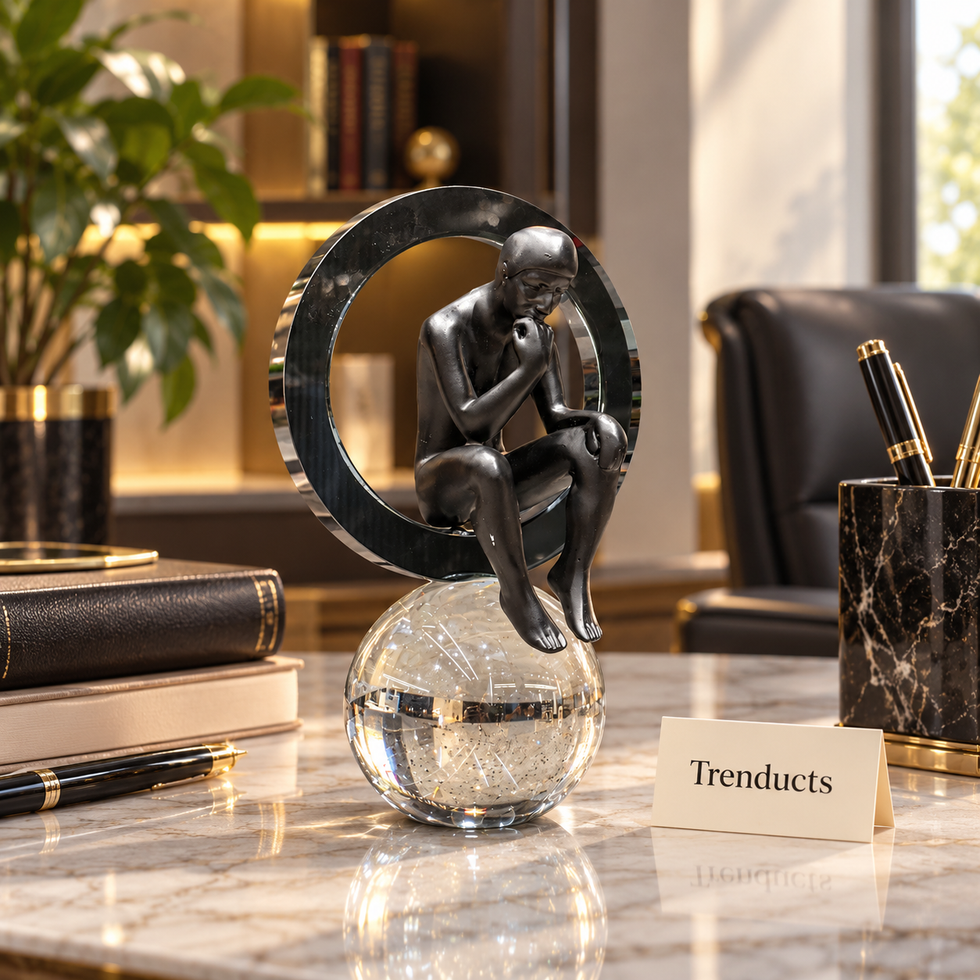 Crystal Thinking Man - Black Statue on Crystal Ball