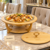 Bamboo Frame Chafing Dish - Round Glass Bowl & Lid