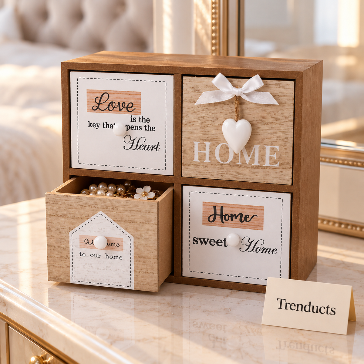 Wooden Mini Storage Drawer - 4 Drawer Love Home Print
