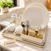 Premium Compact Dish Rack with Utensil Holder - Silver & Cream